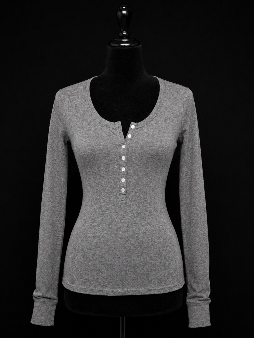 Mossimo Y2K Long-Sleeve Fitted Gray Henley Long Sleeve Top